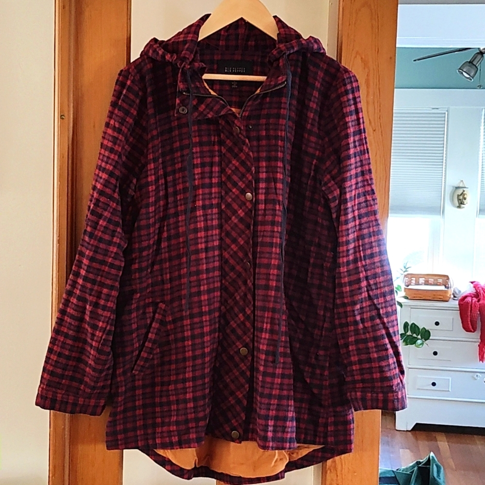 Plaid Red Zipper Hood Jacket